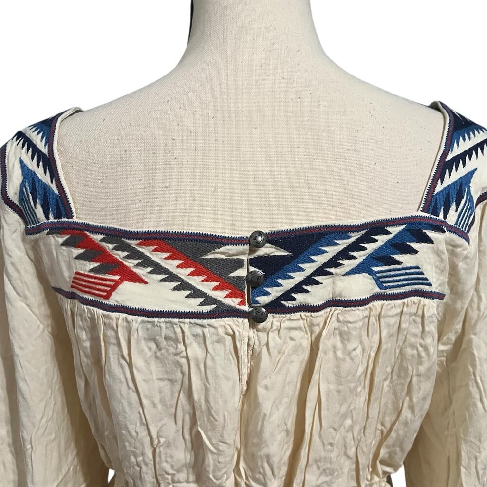 Ariat Wmns Cream Jacquard Chimayo Top Embroidered Top Sz L Western Boho Festival - Picture 5 of 6